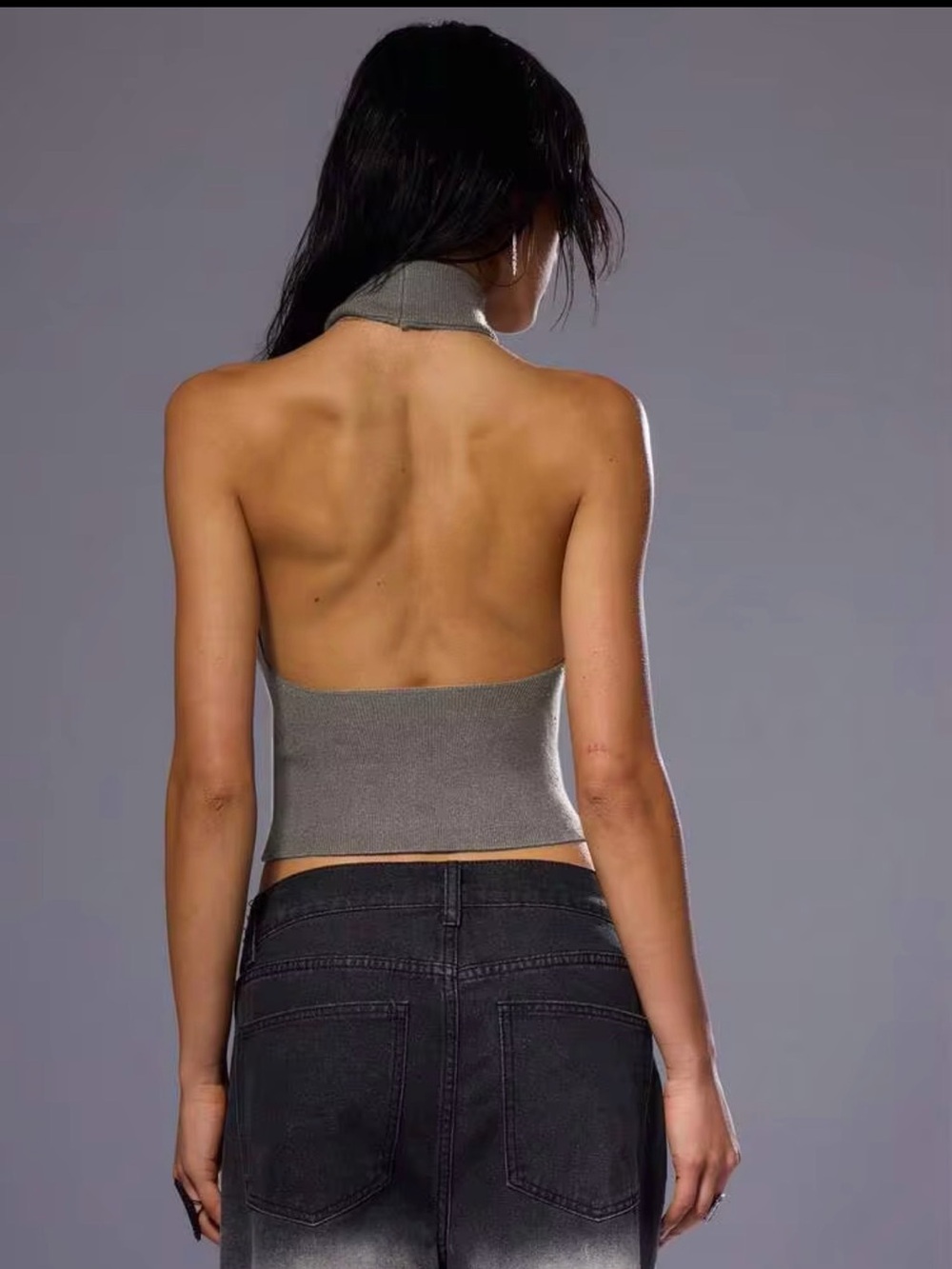 MUSERA Ribbed Backless Halter Top - Picture 3 of 6